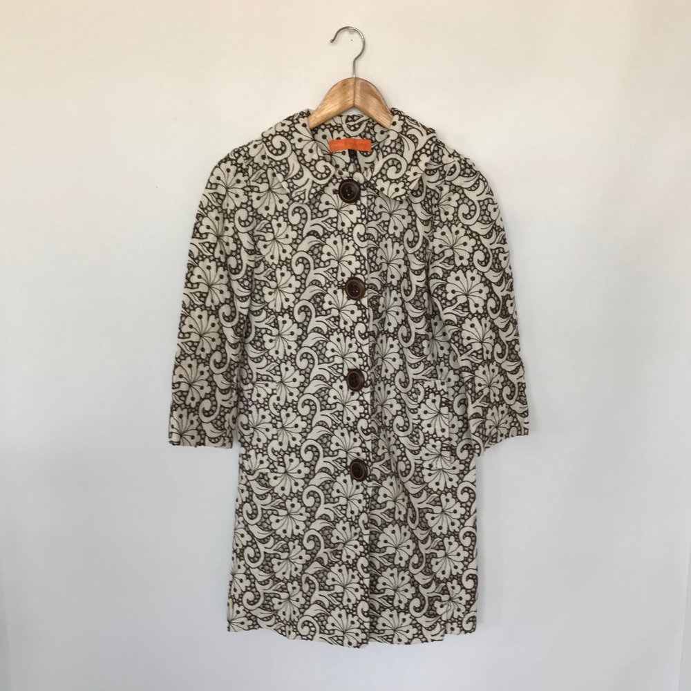 Cynthia Steffe Brown and White Eyelet Coat